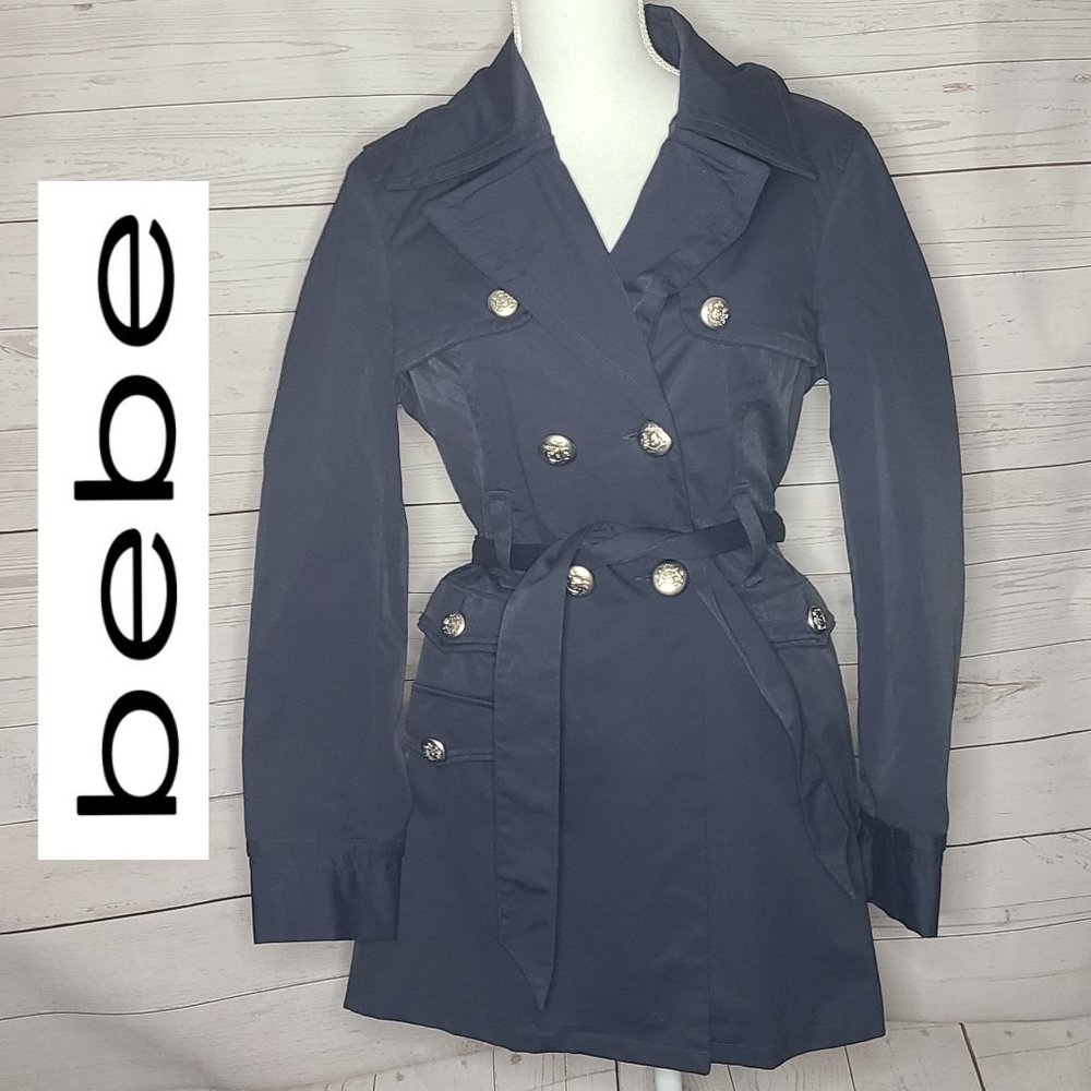Bebe Blue Raincoat Metal Buttons